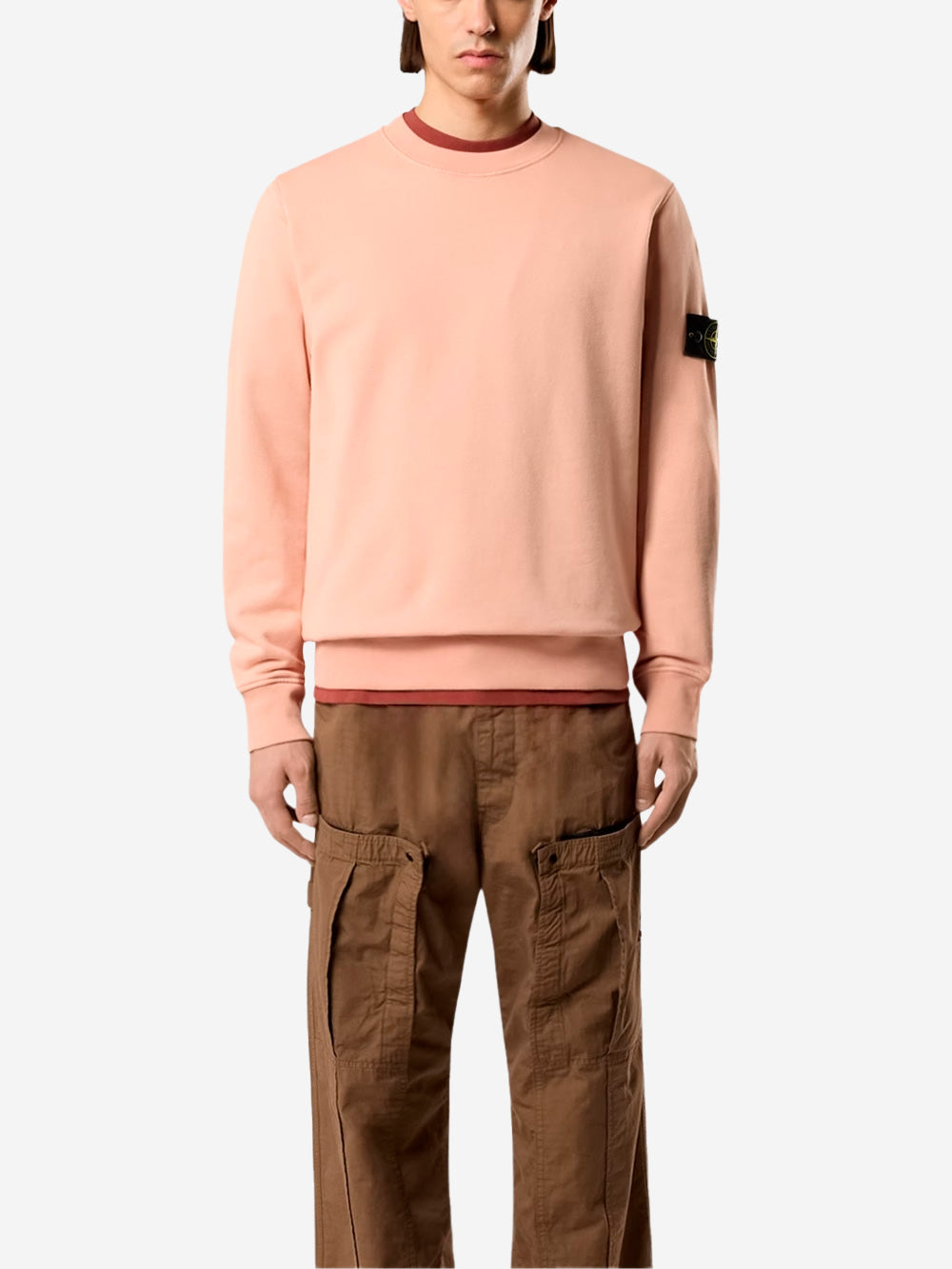 STONE ISLAND Felpa girocollo rosa in cotone fleece con maniche raglan Cipria Urbanstaroma