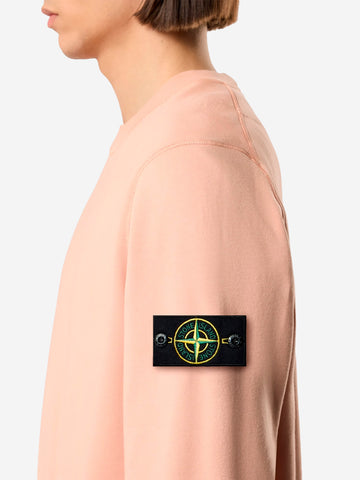 STONE ISLAND Felpa girocollo rosa in cotone fleece con maniche raglan Cipria