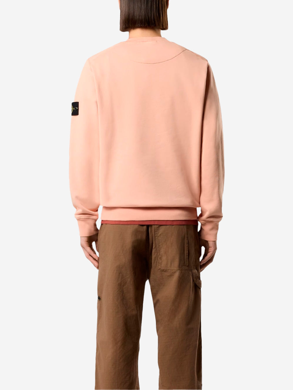 STONE ISLAND Felpa girocollo rosa in cotone fleece con maniche raglan Cipria Urbanstaroma