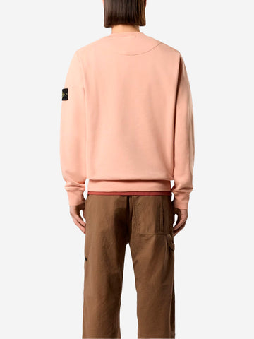 STONE ISLAND Felpa girocollo rosa in cotone fleece con maniche raglan Cipria