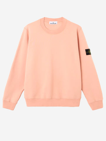 STONE ISLAND Felpa girocollo rosa in cotone fleece con maniche raglan Cipria
