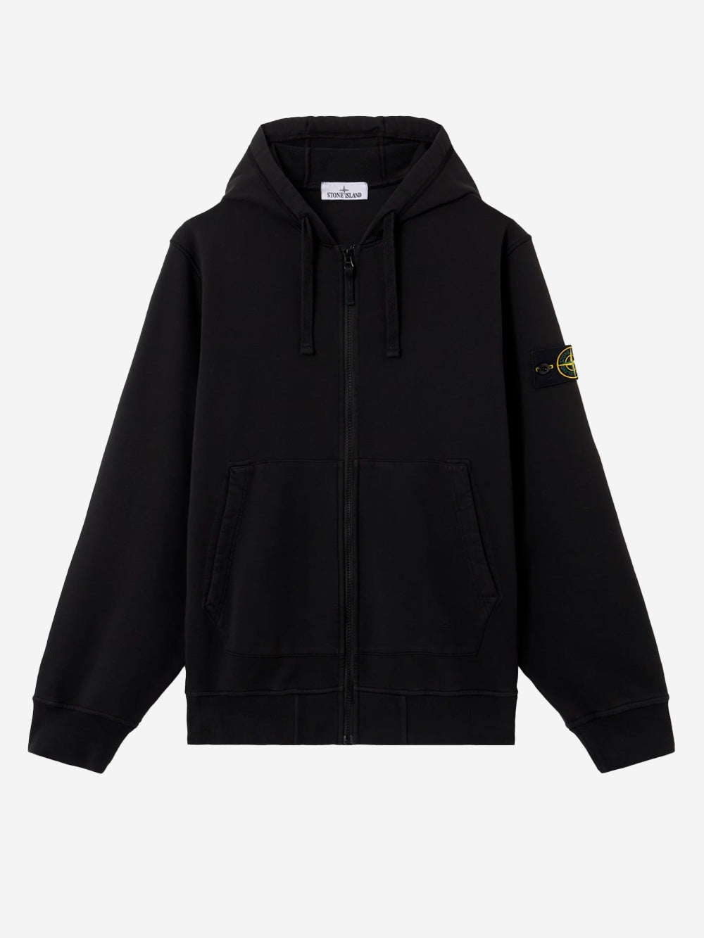STONE ISLAND Felpa nera con cappuccio in cotone fleece con maniche raglan e badge Nero Urbanstaroma