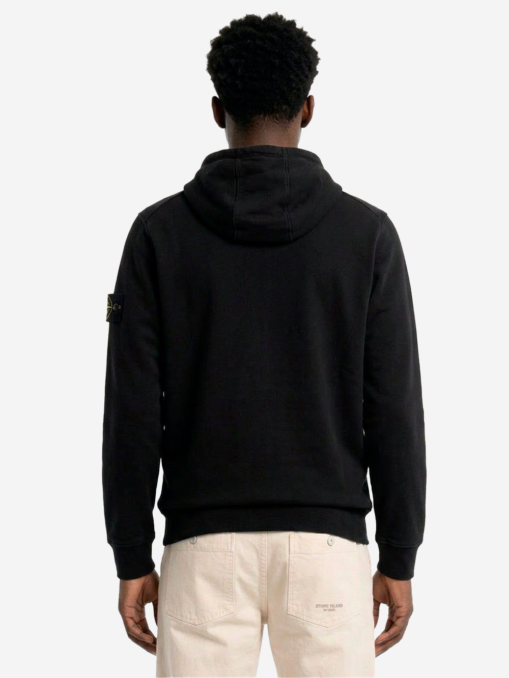 STONE ISLAND Felpa nera con cappuccio in cotone fleece con maniche raglan e badge Nero Urbanstaroma