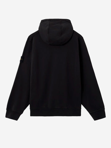 STONE ISLAND Felpa nera con cappuccio in cotone fleece con maniche raglan e badge Nero