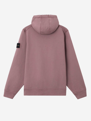 STONE ISLAND Felpa viola con cappuccio in cotone fleece con maniche raglan e badge Lavanda