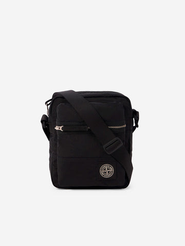 STONE ISLAND Borsa crossbody nera con tracolla regolabile e tasca con patch Nero