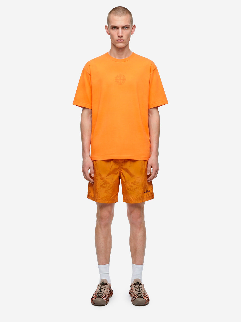STONE ISLAND Pantaloncini da bagno arancioni in nylon effetto camouflage sbiadito idroreattivo arancione Urbanstaroma