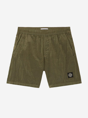 STONE ISLAND Pantaloncini da bagno verde militare media lunghezza con tasche Verde