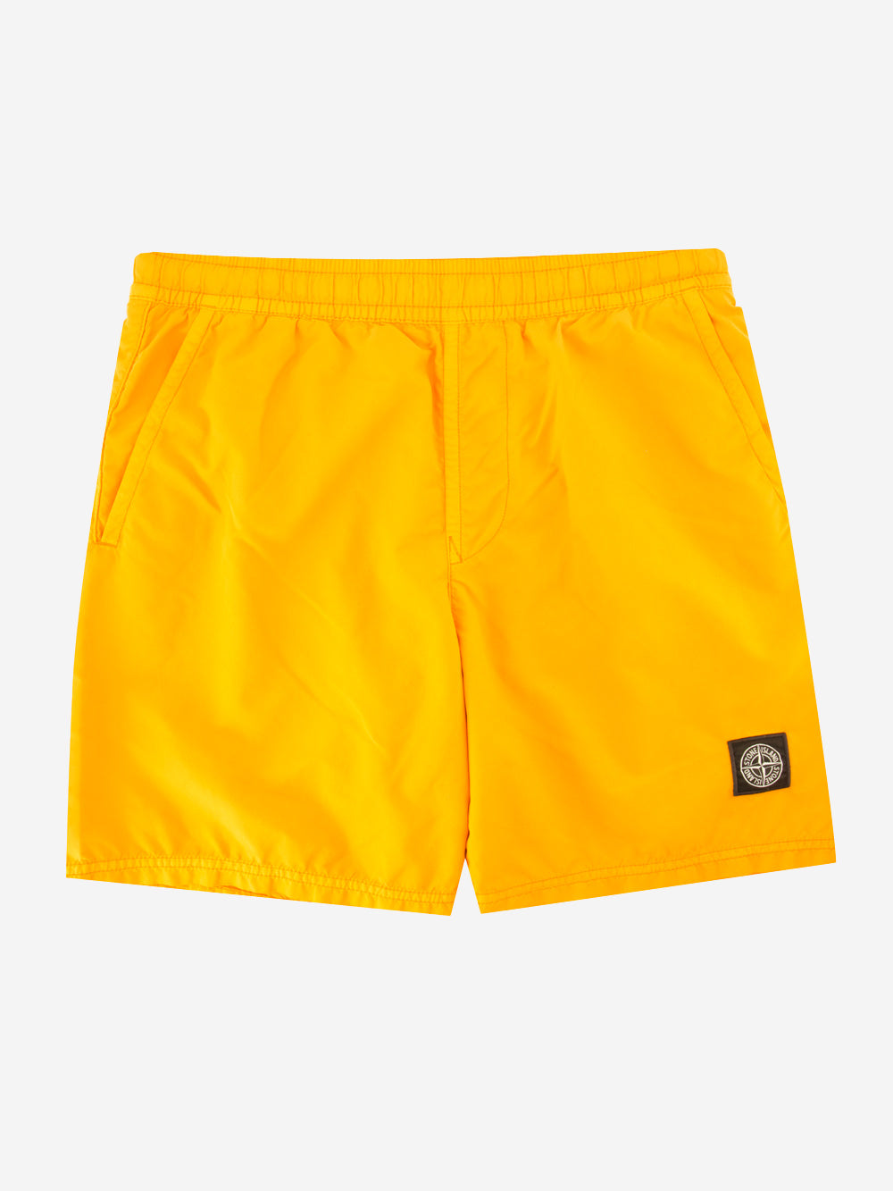 STONE ISLAND Shorts da bagno gialli in nylon garzato con tasche e patch arancione Urbanstaroma
