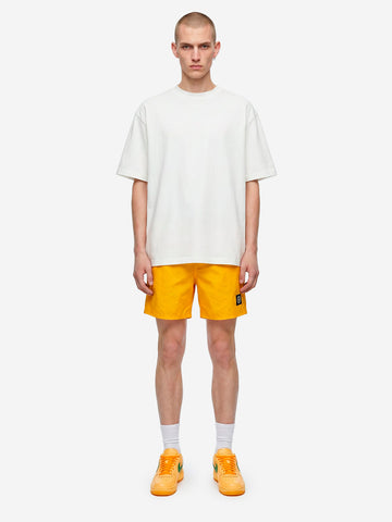 STONE ISLAND Shorts da bagno gialli in nylon garzato con tasche e patch arancione