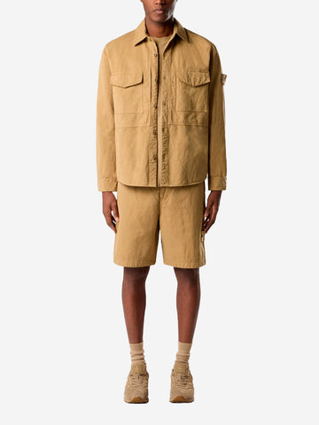 STONE ISLAND Bermuda comfort in misto lino marrone 'Ghost' Cammello