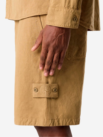 STONE ISLAND Bermuda comfort in misto lino marrone 'Ghost' Cammello