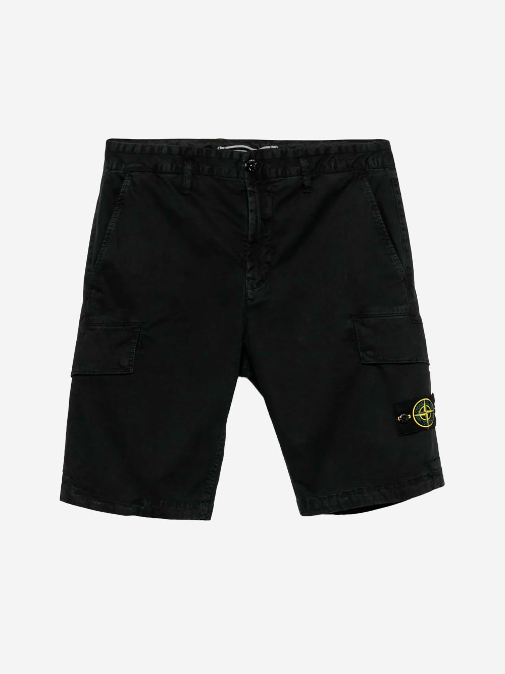 STONE ISLAND Shorts cargo neri slim con cuciture asimmetriche ed effetto old Nero Urbanstaroma