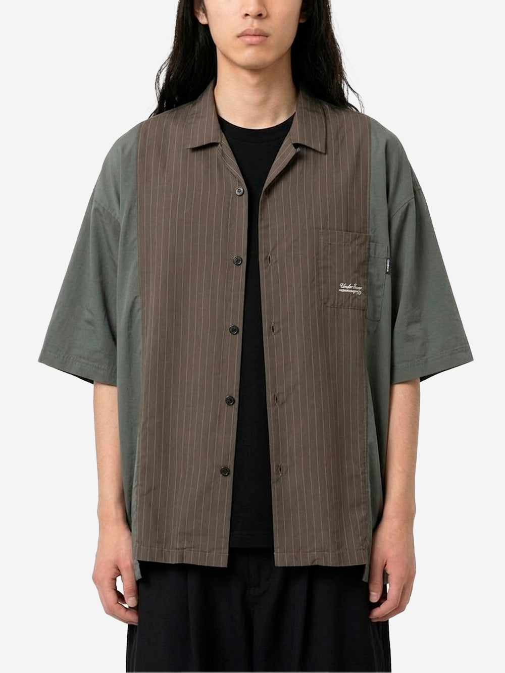 UNDERCOVER Camicia a manica corta in cupro con taschino e grafica Marrone Urbanstaroma