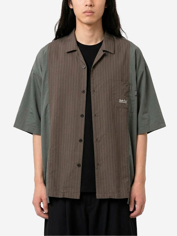 UNDERCOVER Camicia a manica corta in cupro con taschino e grafica Marrone