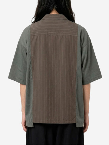 UNDERCOVER Camicia a manica corta in cupro con taschino e grafica Marrone