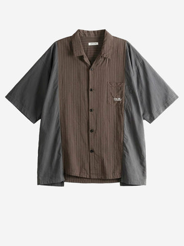 UNDERCOVER Camicia a manica corta in cupro con taschino e grafica Marrone