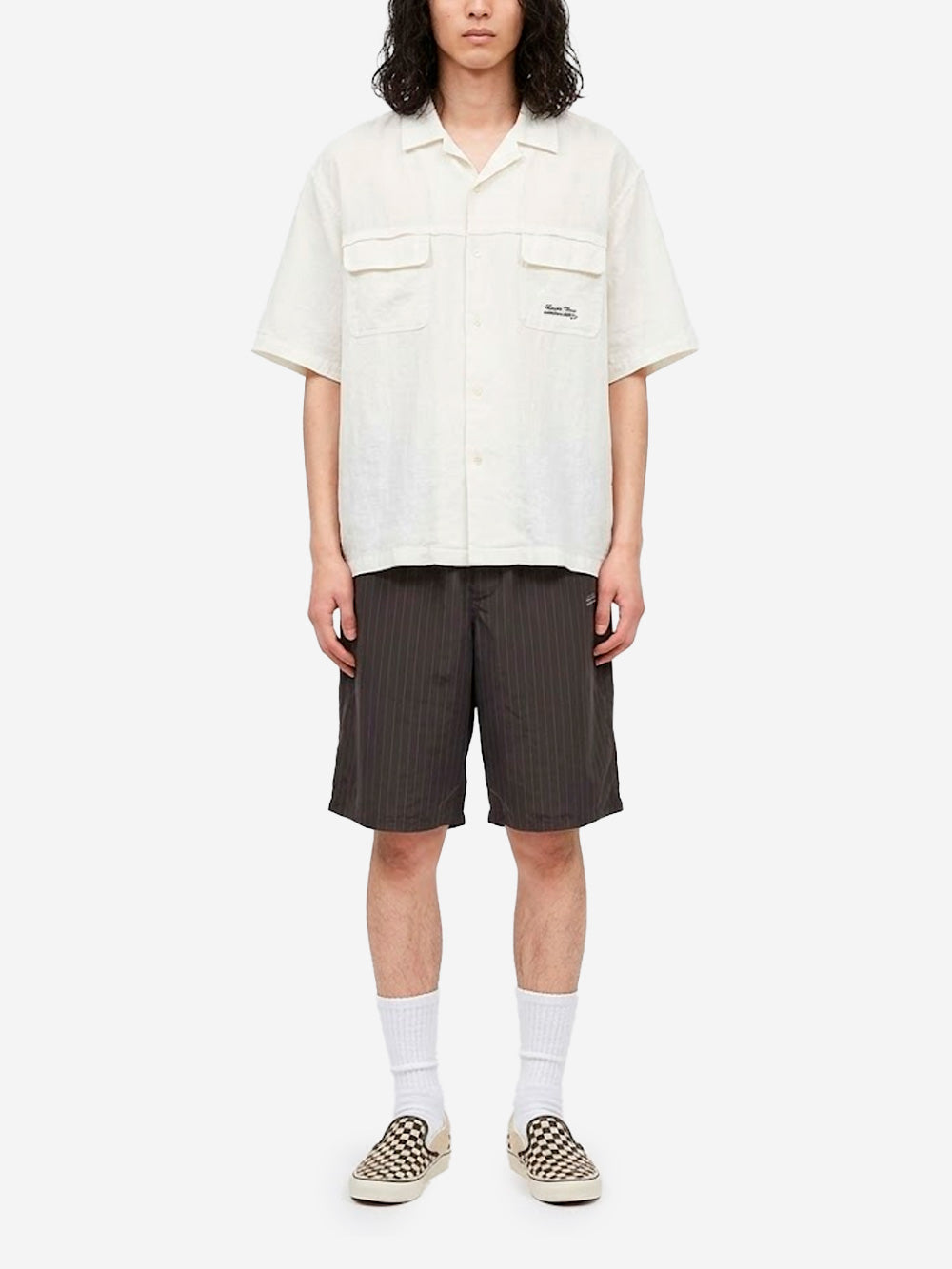 UNDERCOVER Camicia a manica corta bianca con collo aperto in misto lino e ramia Bianco Urbanstaroma