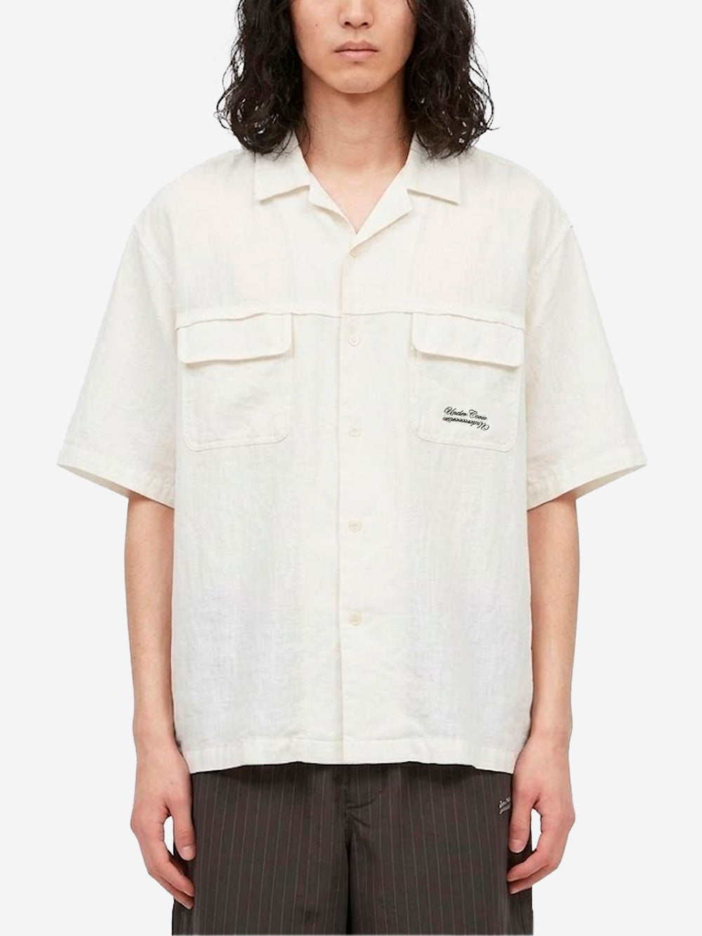 UNDERCOVER Camicia a manica corta bianca con collo aperto in misto lino e ramia Bianco Urbanstaroma