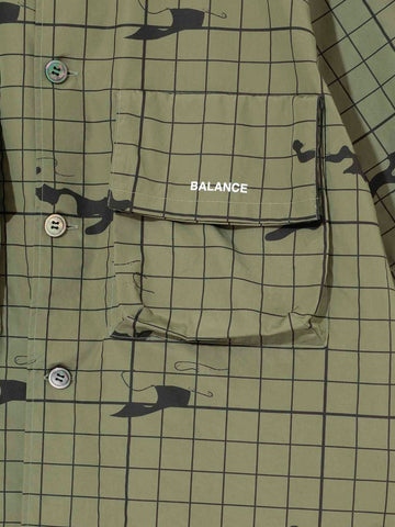 UNDERCOVER Camicia a maniche corte khaki con colletto punta e grafica 'Chaos Balance' Verde scuro