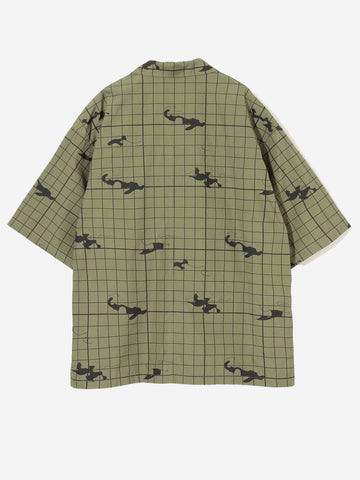 UNDERCOVER Camicia a maniche corte khaki con colletto punta e grafica 'Chaos Balance' Verde scuro