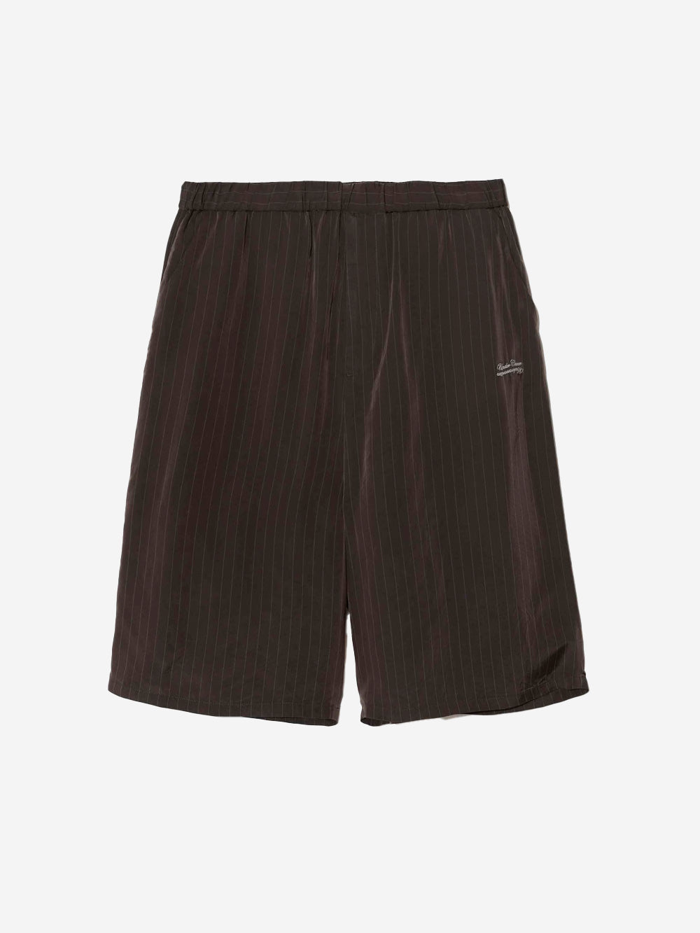 UNDERCOVER Shorts marroni in cupro con motivo gessato e logo Marrone Urbanstaroma