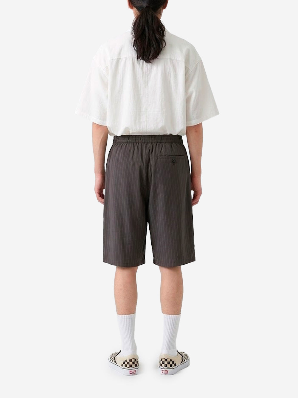 UNDERCOVER Shorts marroni in cupro con motivo gessato e logo Marrone Urbanstaroma