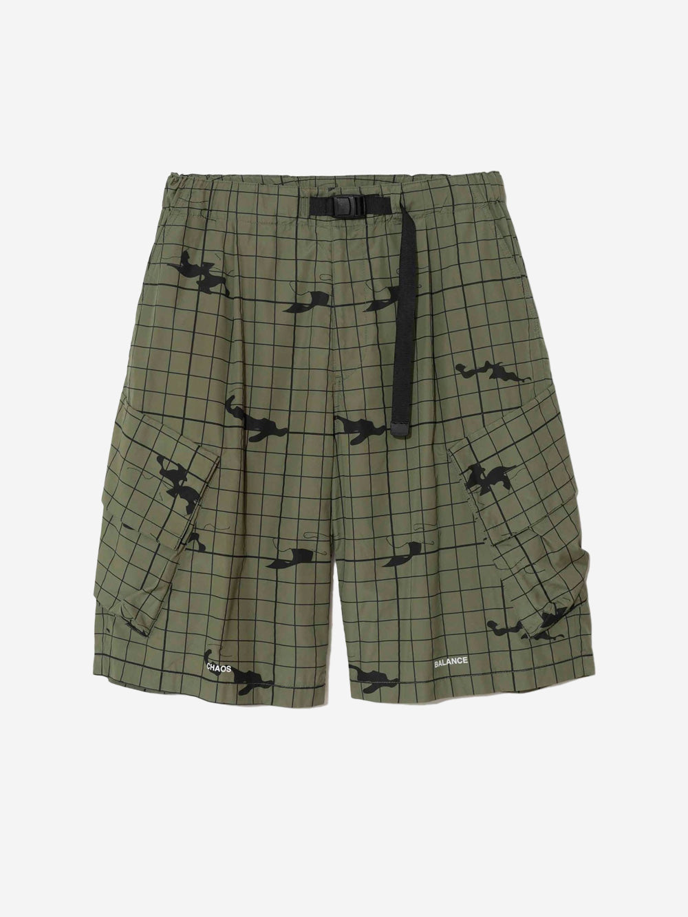 UNDERCOVER Cargo shorts verdi con grafiche e cintura in vita Verde scuro Urbanstaroma