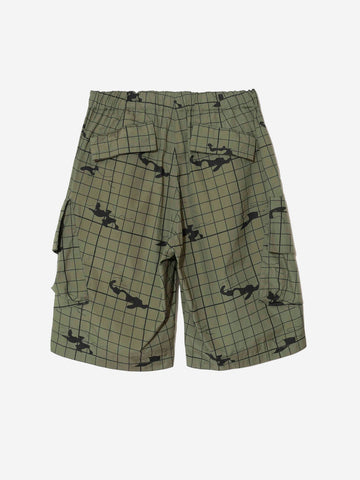UNDERCOVER Cargo shorts verdi con grafiche e cintura in vita Verde scuro