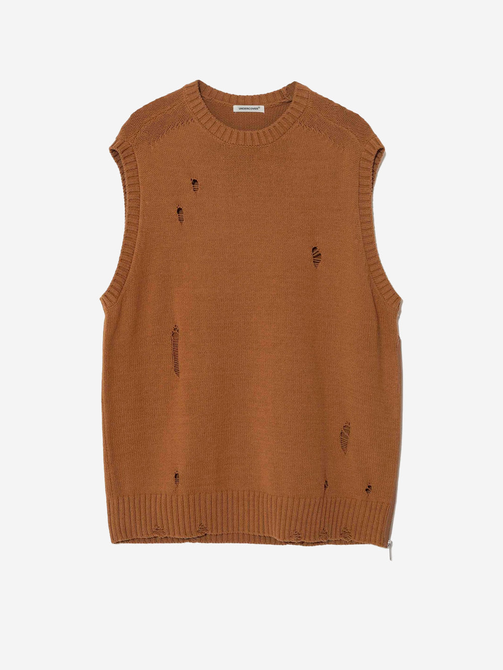 UNDERCOVER Gilet cammello in misto cotone con dettagli distressed e zip laterale Cammello Urbanstaroma