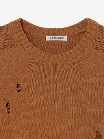 UNDERCOVER Gilet cammello in misto cotone con dettagli distressed e zip laterale Cammello