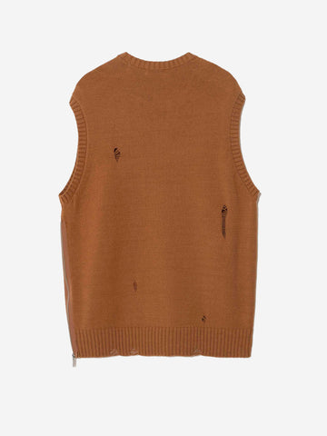 UNDERCOVER Gilet cammello in misto cotone con dettagli distressed e zip laterale Cammello