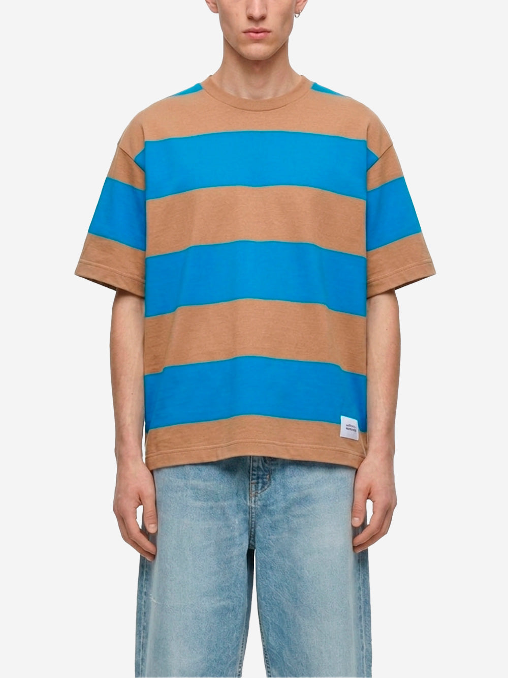 UNIFORM EXPERIMENT T-shirt a righe in cotone mercerizzato beige e blu Beige blu Urbanstaroma