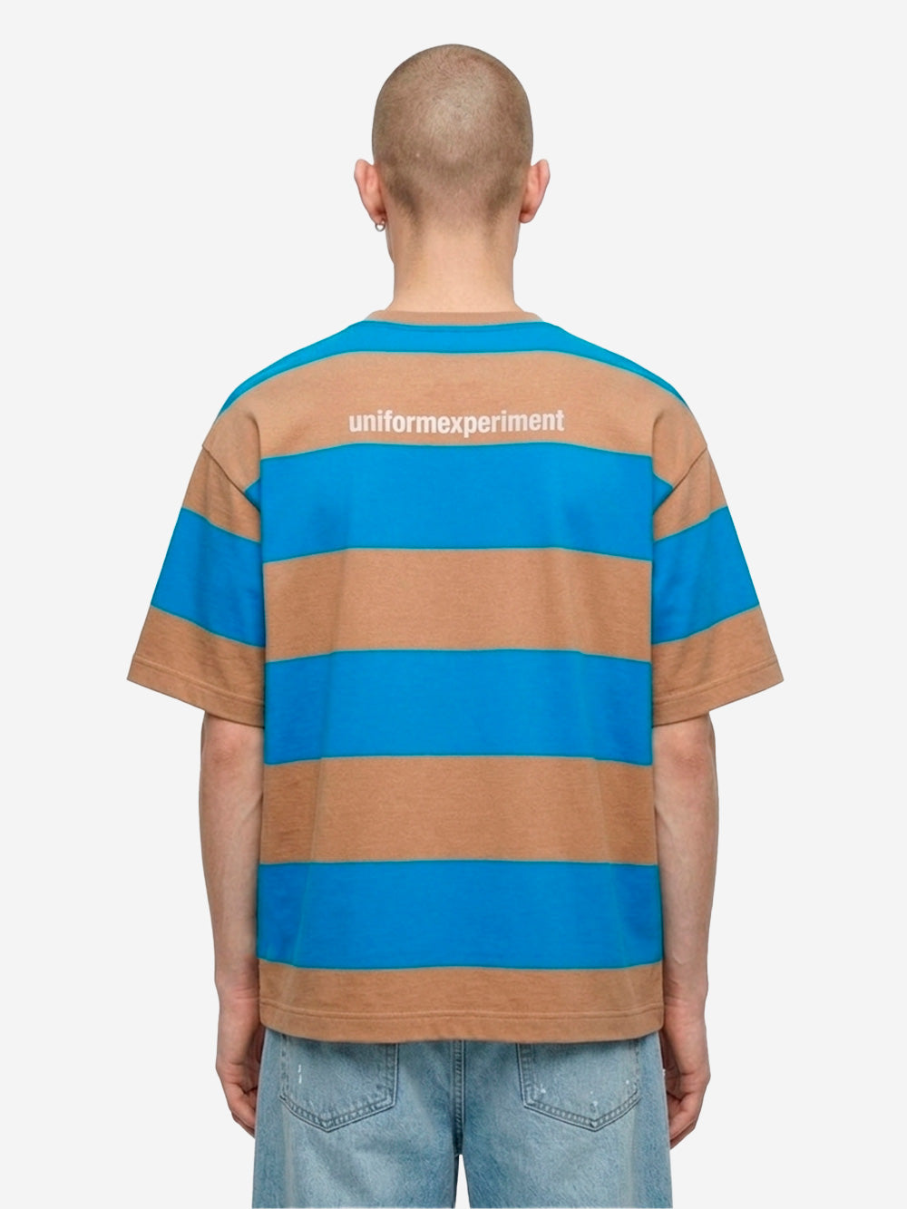 UNIFORM EXPERIMENT T-shirt a righe in cotone mercerizzato beige e blu Beige blu Urbanstaroma