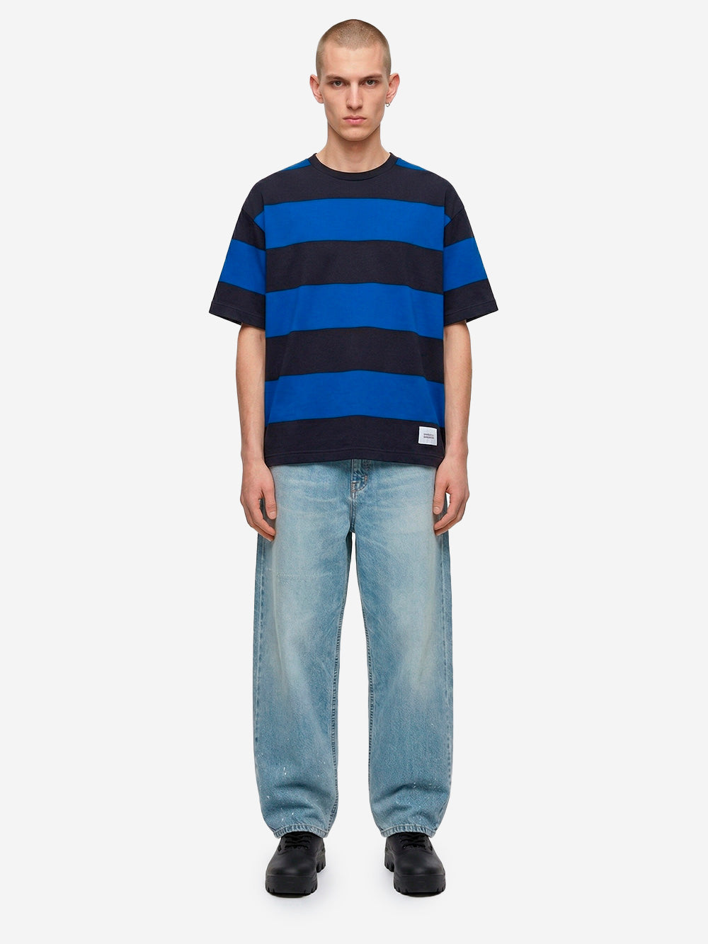 UNIFORM EXPERIMENT T-shirt a righe in cotone mercerizzato blu e nera Blu nera Urbanstaroma