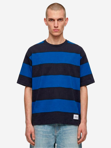UNIFORM EXPERIMENT T-shirt a righe in cotone mercerizzato blu e nera Blu nera
