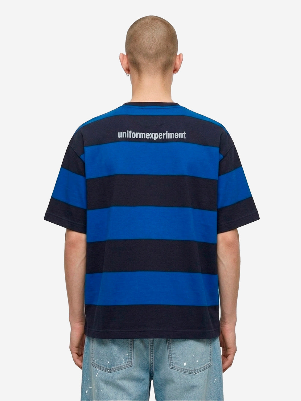 UNIFORM EXPERIMENT T-shirt a righe in cotone mercerizzato blu e nera Blu nera Urbanstaroma