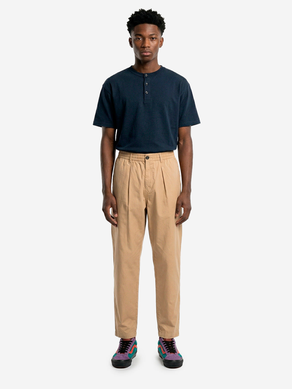 UNIVERSAL WORKS Pantaloni beige con piega frontale e coulisse Sabbia Urbanstaroma