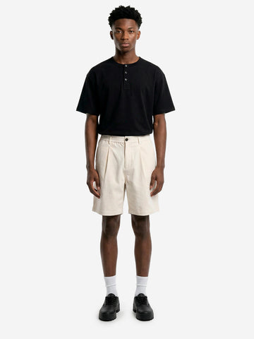 UNIVERSAL WORKS Shorts track pleated in cotone fiammato ecru Panna