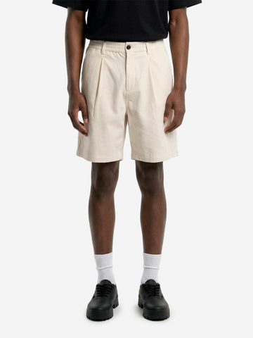 UNIVERSAL WORKS Shorts track pleated in cotone fiammato ecru Panna