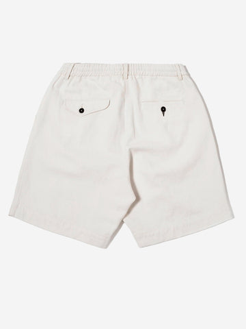 UNIVERSAL WORKS Shorts track pleated in cotone fiammato ecru Panna
