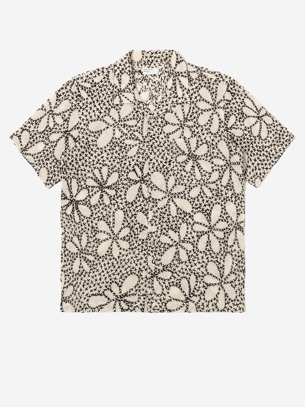 UNIVERSAL WORKS Camicia a maiche corte 'Road' con ricamo indiano Ecru Urbanstaroma