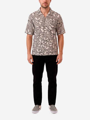 UNIVERSAL WORKS Camicia a maiche corte 'Road' con ricamo indiano Ecru