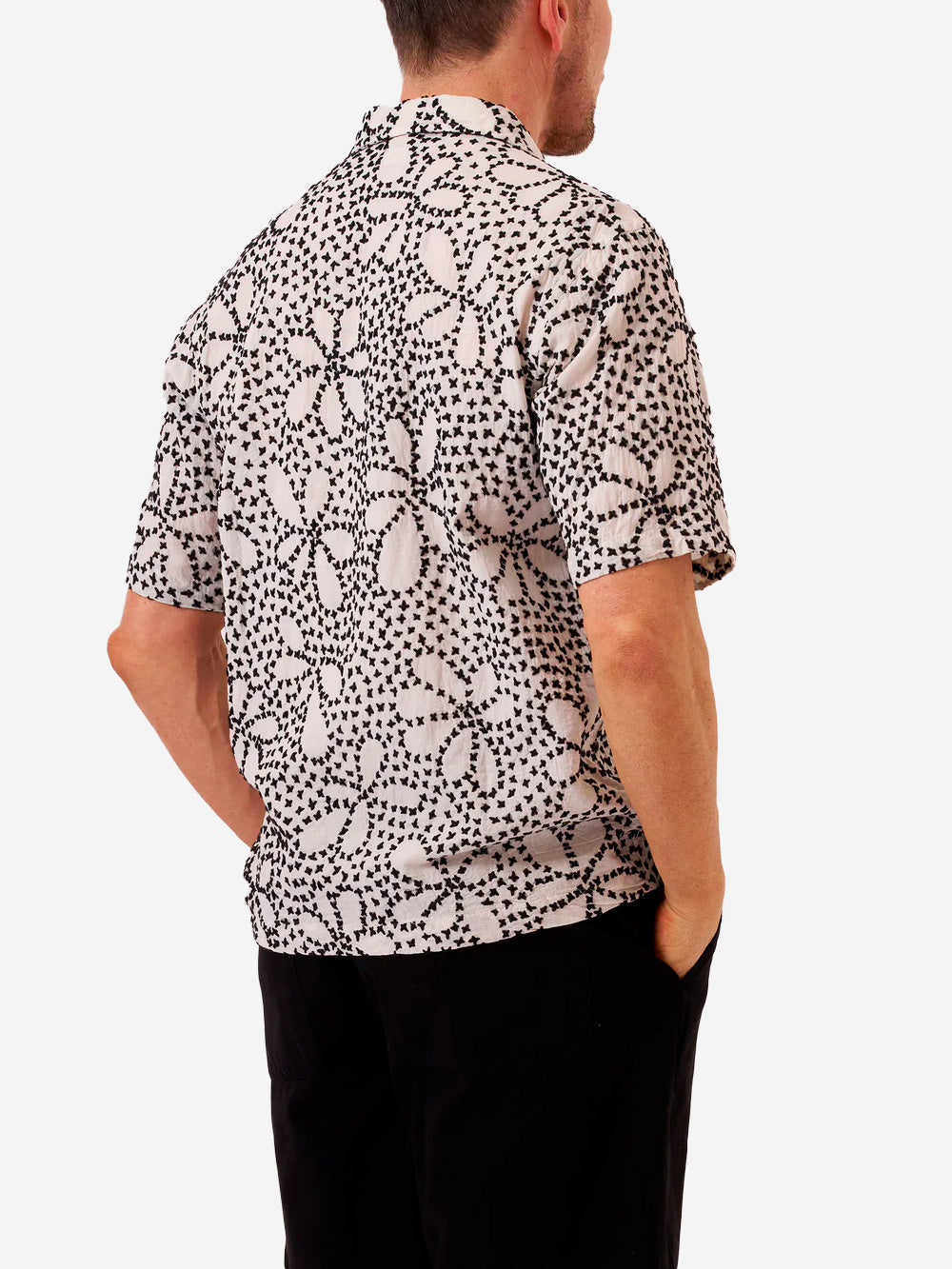 UNIVERSAL WORKS Camicia a maiche corte 'Road' con ricamo indiano Ecru Urbanstaroma