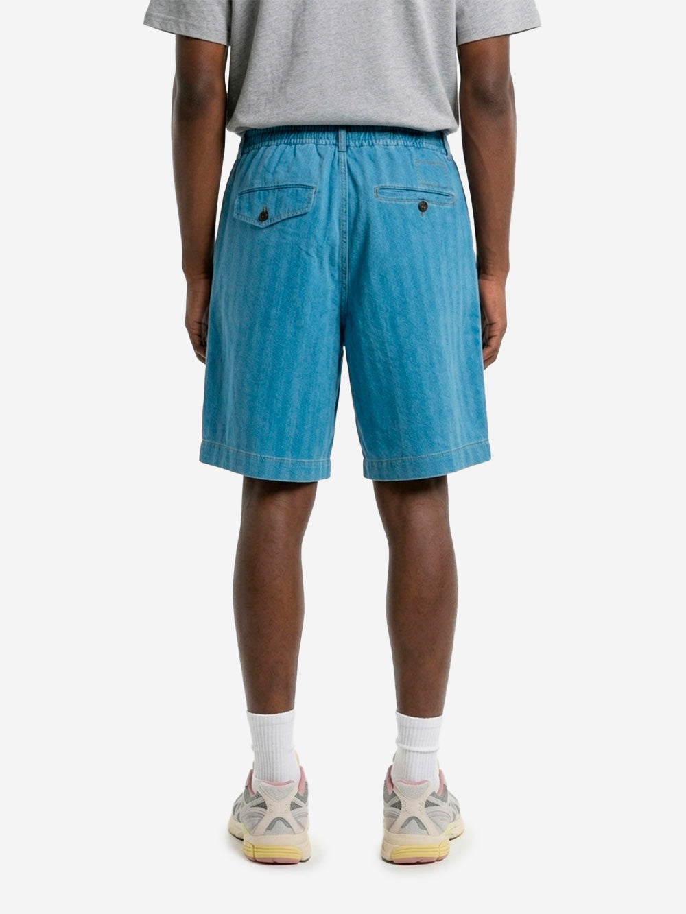 UNIVERSAL WORKS Shorts track pleated in cotone Herringbone indigo Denim Urbanstaroma