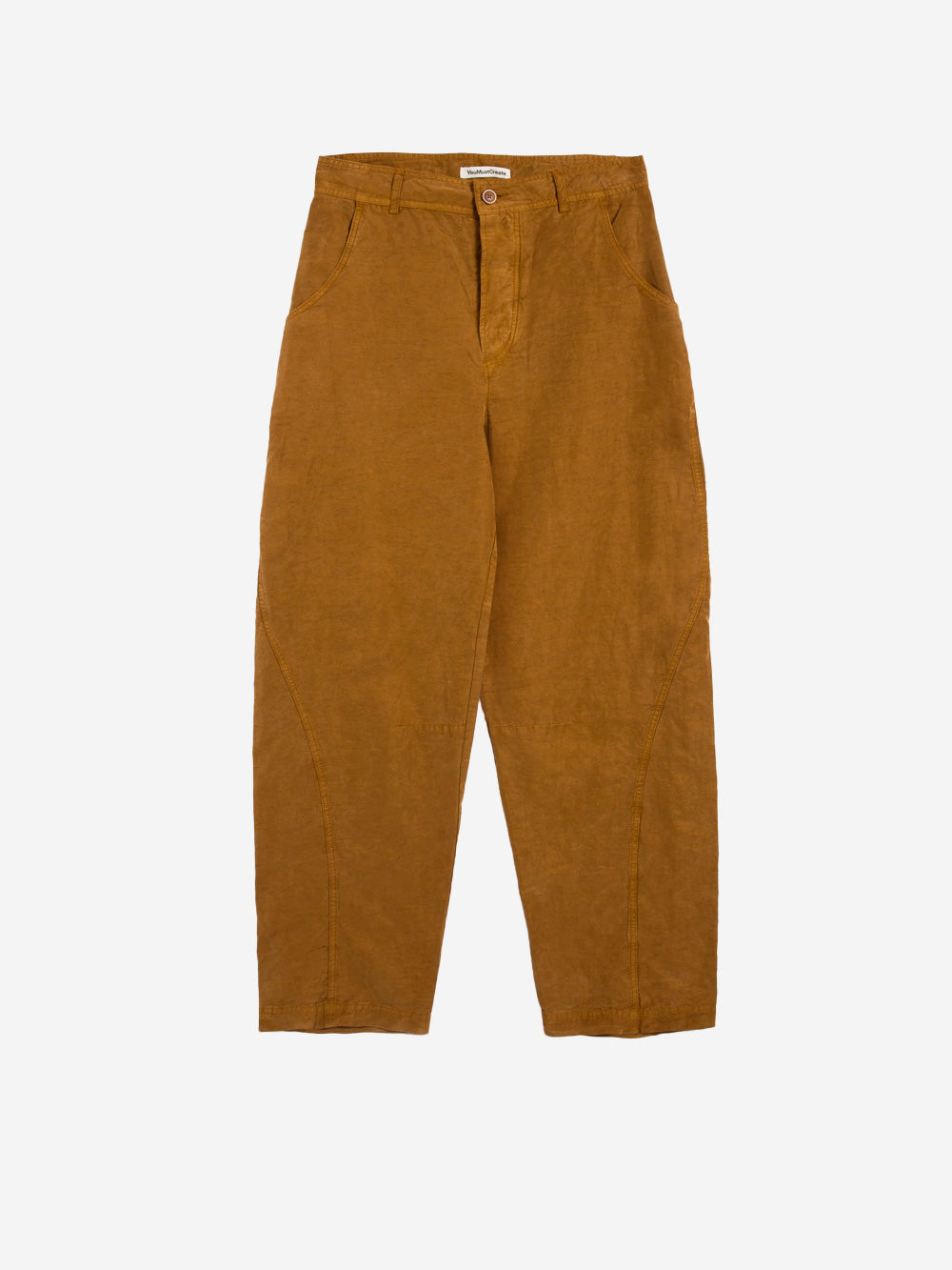 YMC Pantaloni Twisted Seam in misto lyocell e lino Mattone Urbanstaroma