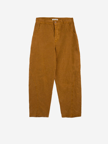 YMC Pantaloni Twisted Seam in misto lyocell e lino Mattone