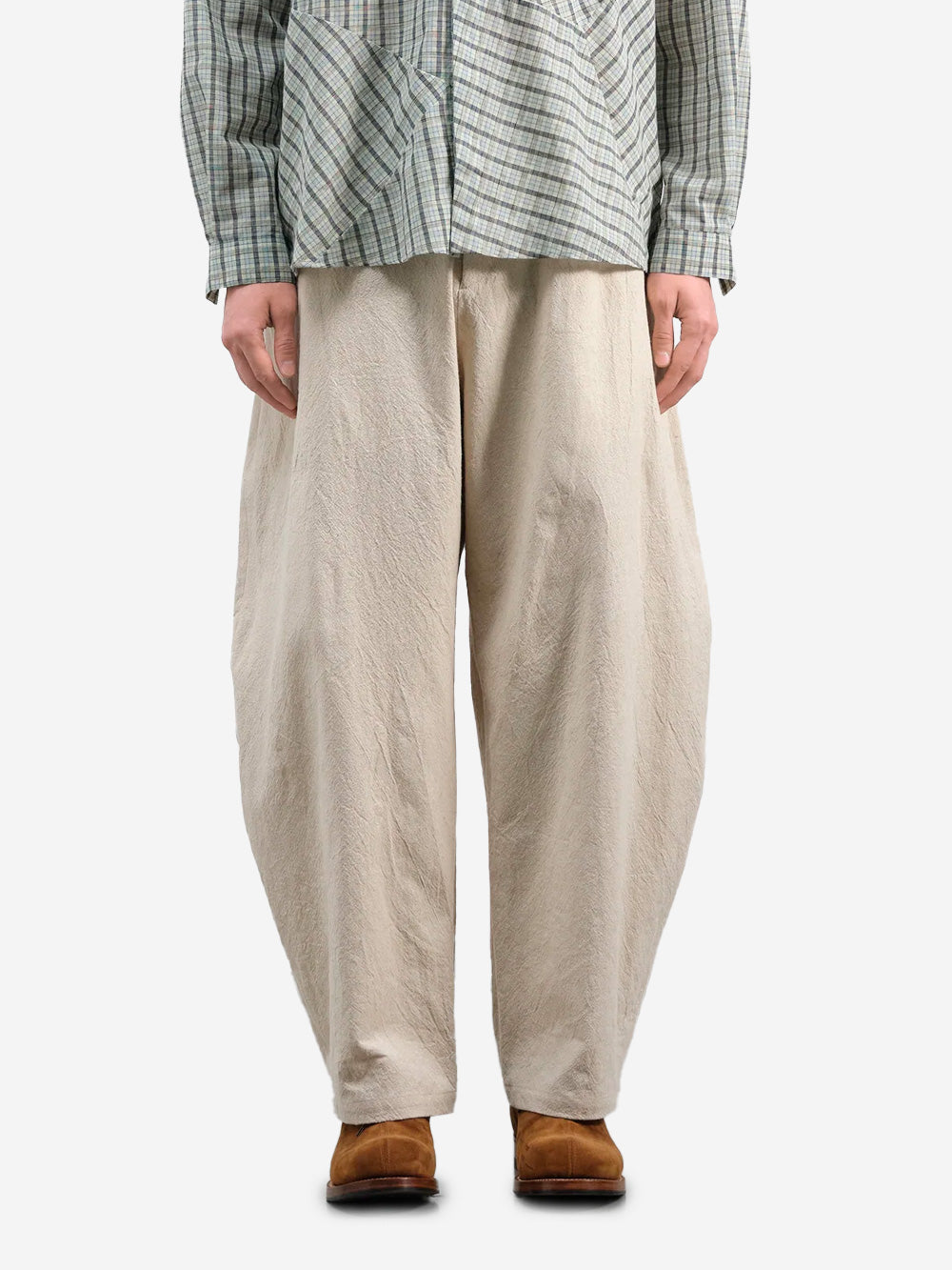 YMC Pantaloni barrel beige in misto lino Stone Urbanstaroma