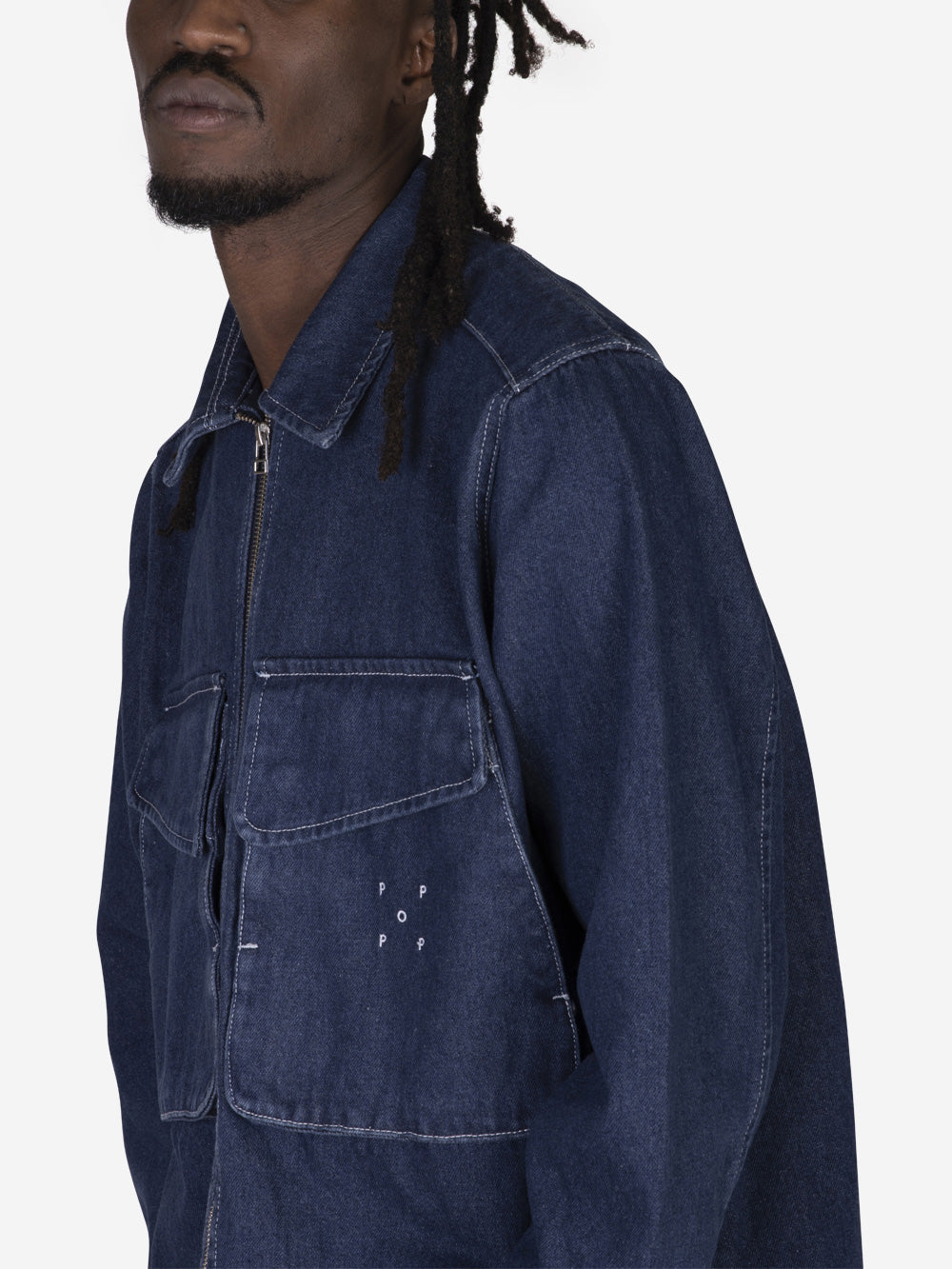 POP TRADING COMPANY Camicia in denim con zip Blu Urbanstaroma