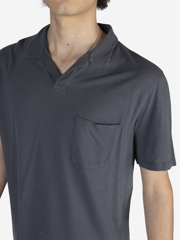 Grey cotton pique polo shirt